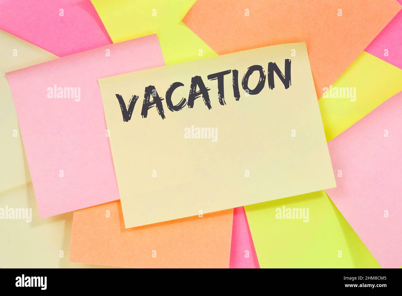 Vacances vacances vacances détente vacances temps libre temps libre business concept note papier note Banque D'Images