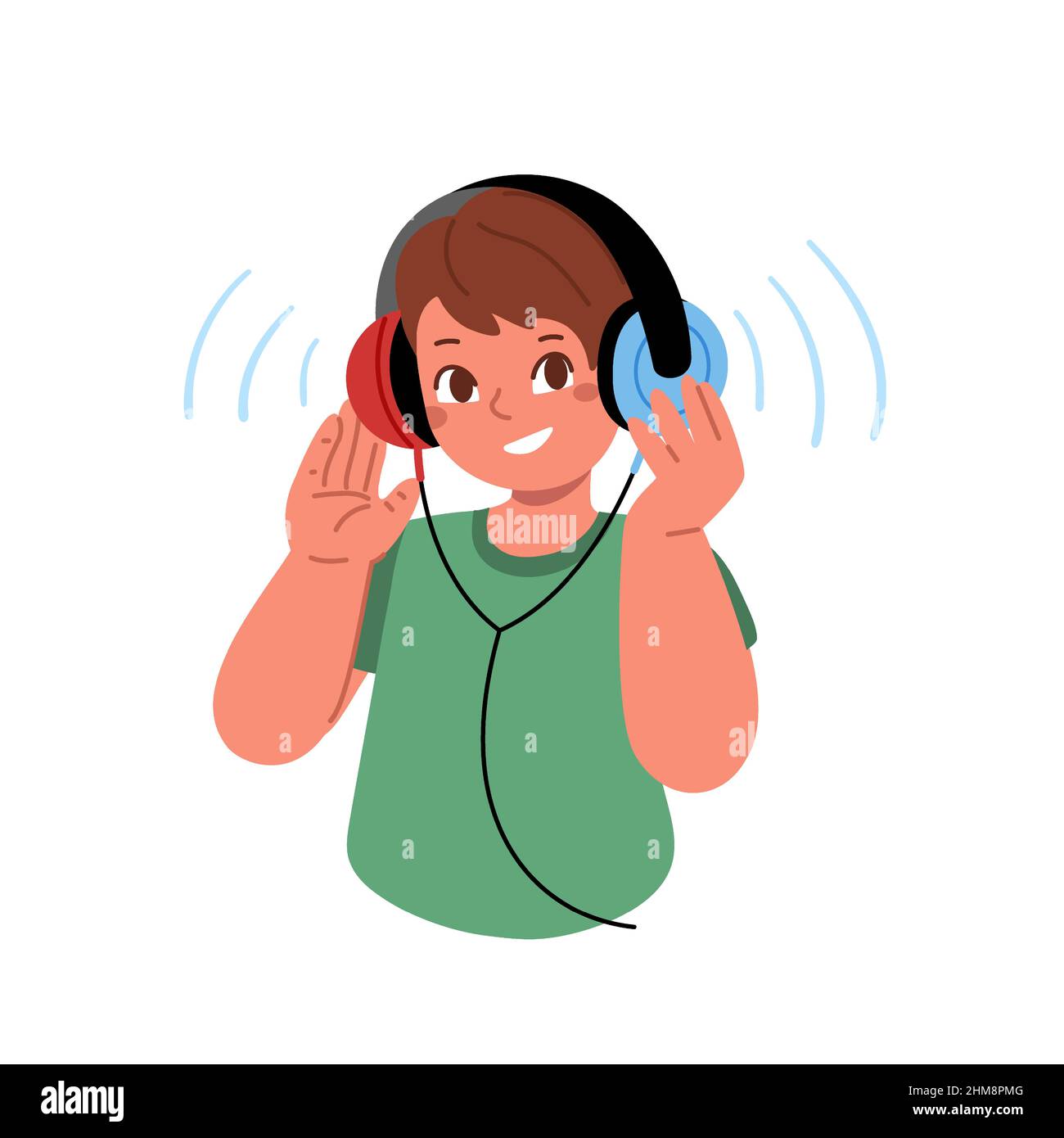 Un enfant écoute de la musique avec un casque sur sa tête. Illustration