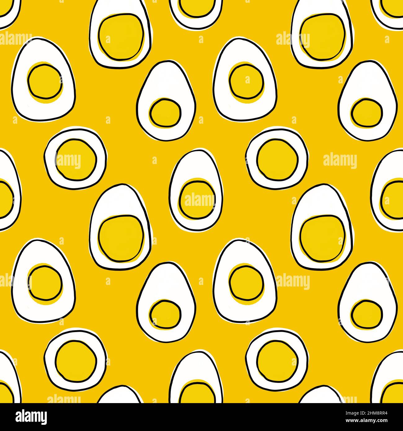 Œufs durs sans couture, fond jaune alimentaire, papier peint pour le petit déjeuner, motif textile, imprimé papier cadeau, Décoration fixe Banque D'Images