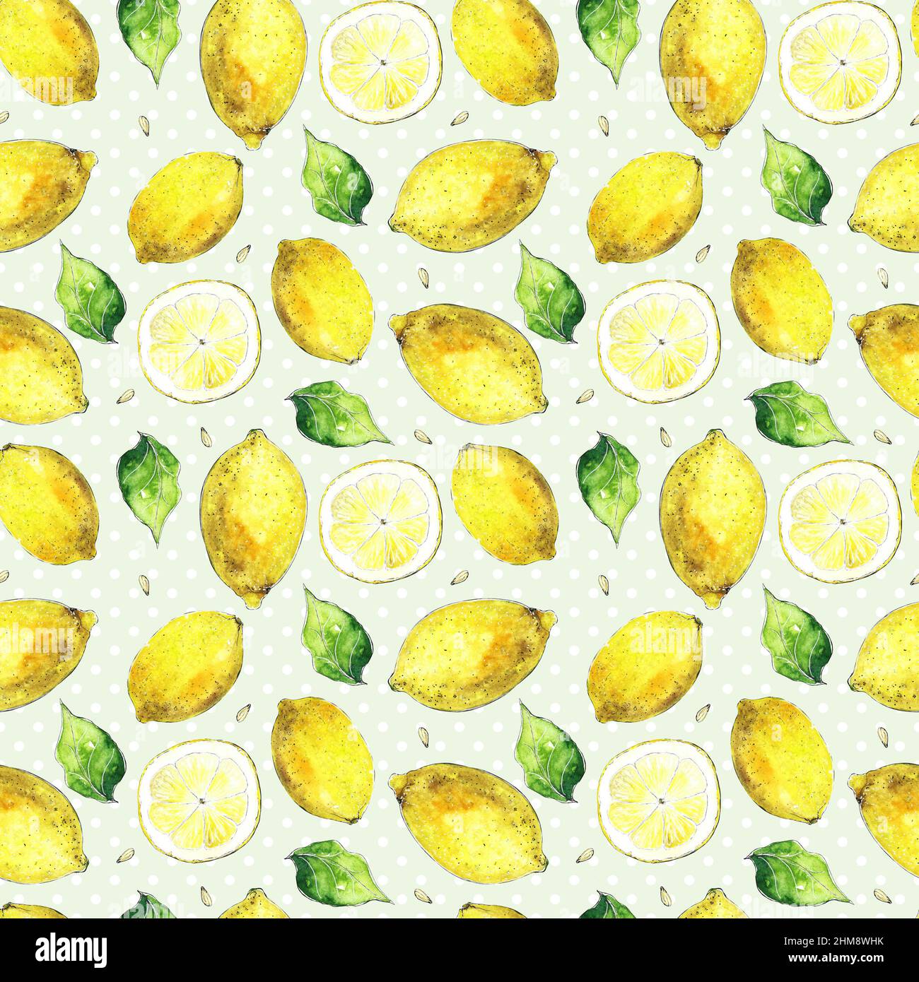 Motif sans couture citron, fond de fruits aquarelle, papier peint Citrus, papier cadeau, décoration textile de cuisine, Papier peint, imprimé fruits Banque D'Images