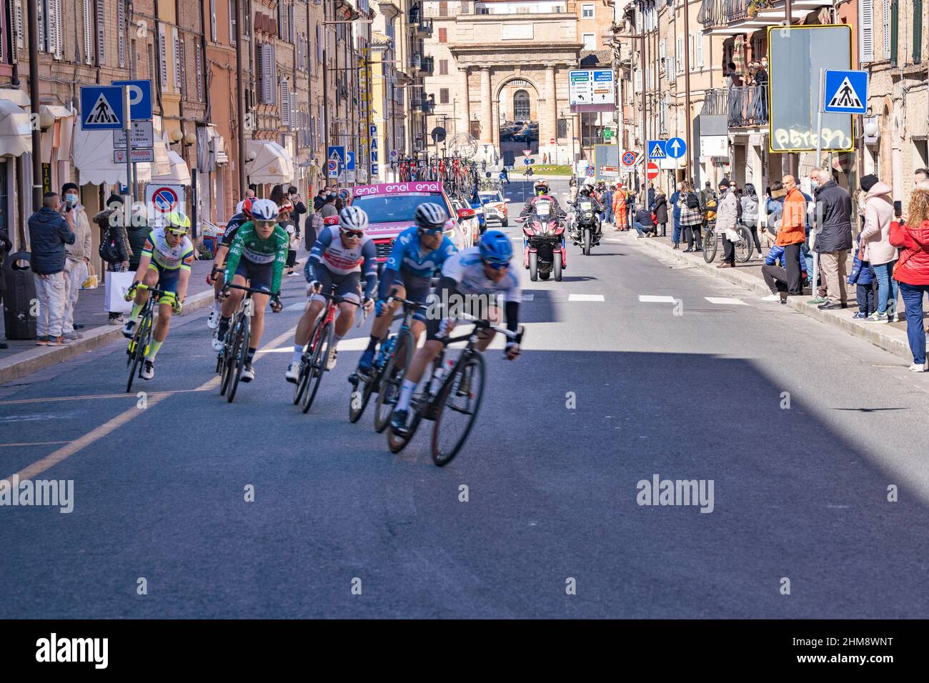 Corso Cairoli, passage de la course cycliste de Tirreno Adriatica 2021, Macerata, Marche, Italie, Europe Banque D'Images