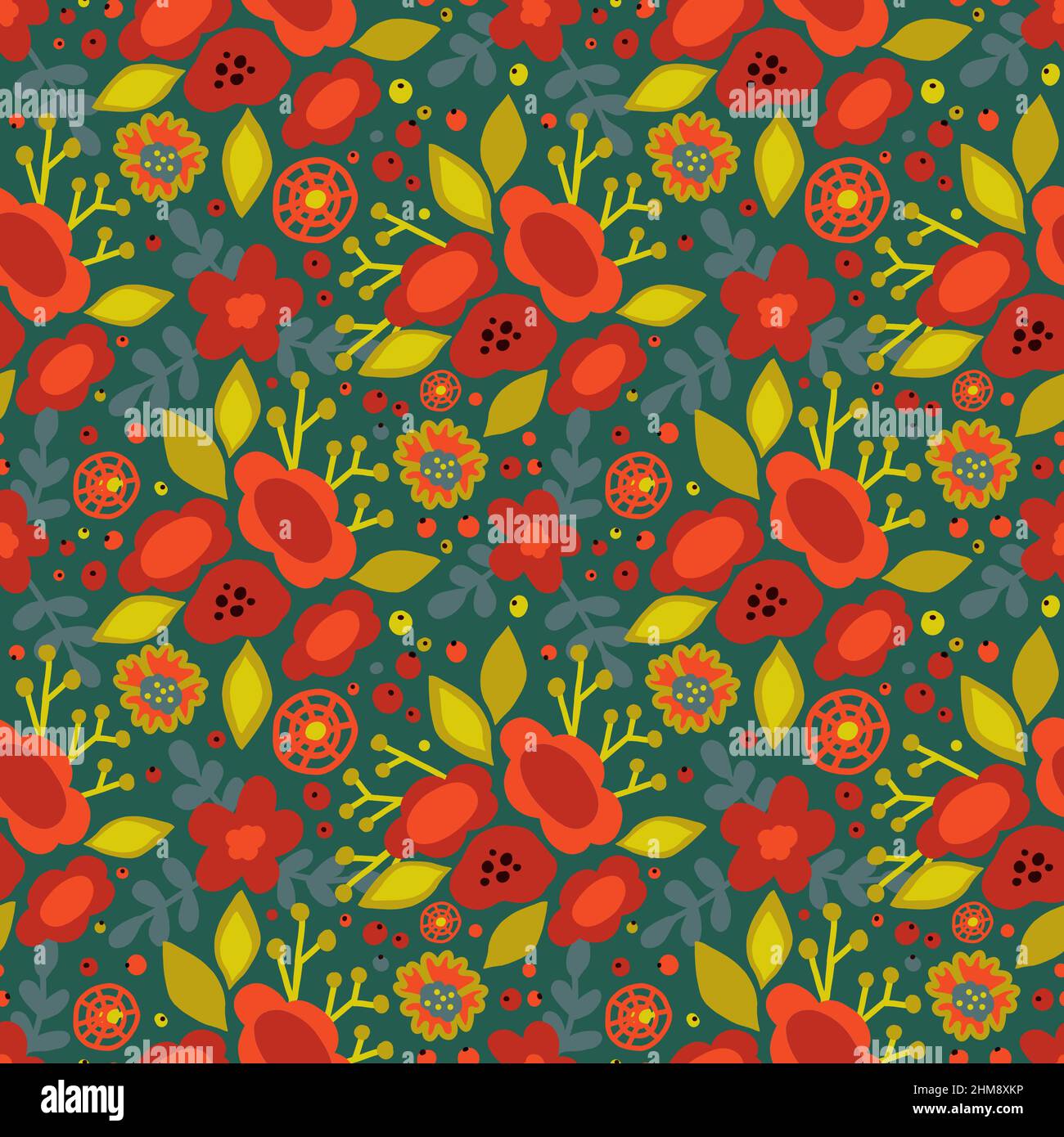 Motif floral folk sans couture, décoration florale, motif floral, imprimé fleuri de mode, conception botanique, Décoration folklorique, motif de fleur de jardin Banque D'Images