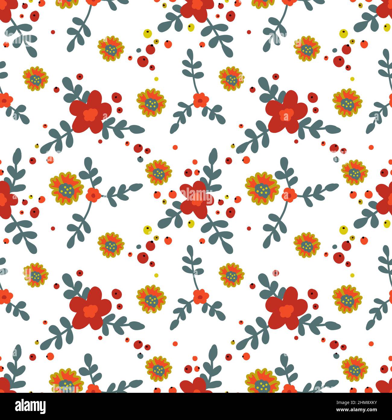 Motif floral folk sans couture, décoration florale, motif floral, imprimé fleuri de mode, conception botanique, Décoration folklorique, motif de fleur de jardin Banque D'Images