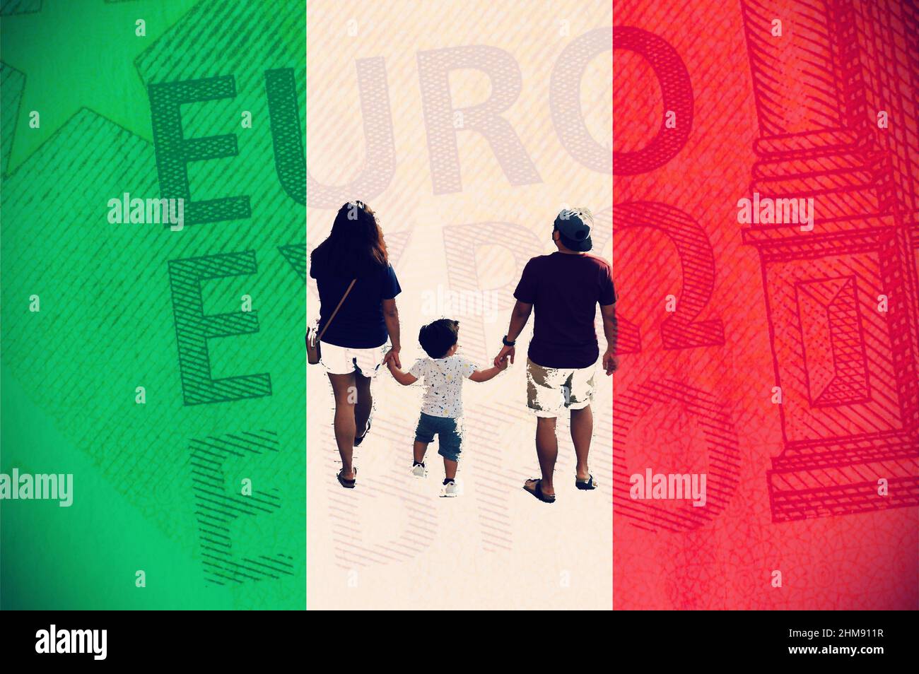 Le concept de famille de drapeau italien comme arrière-plan. Banque D'Images