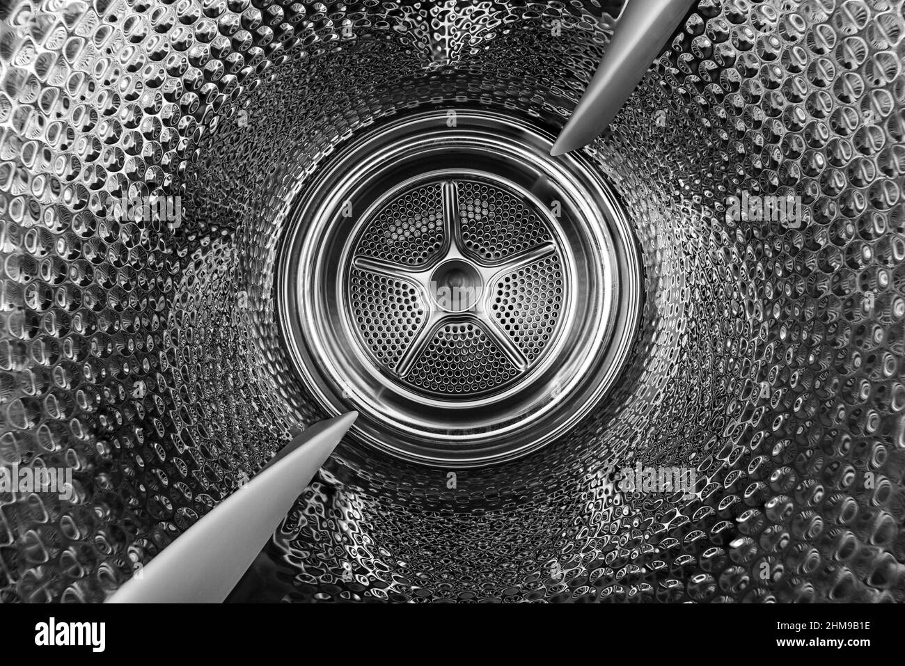 Lave-linge linge vue intérieure d'un tambour. Banque D'Images