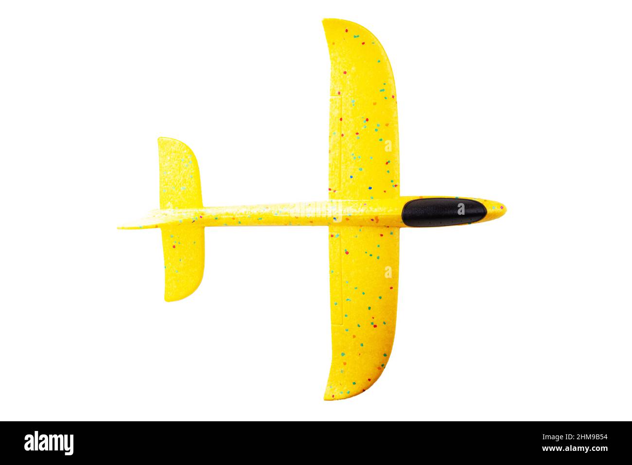 Jouet d'avion jaune isolé sur fond blanc Banque D'Images