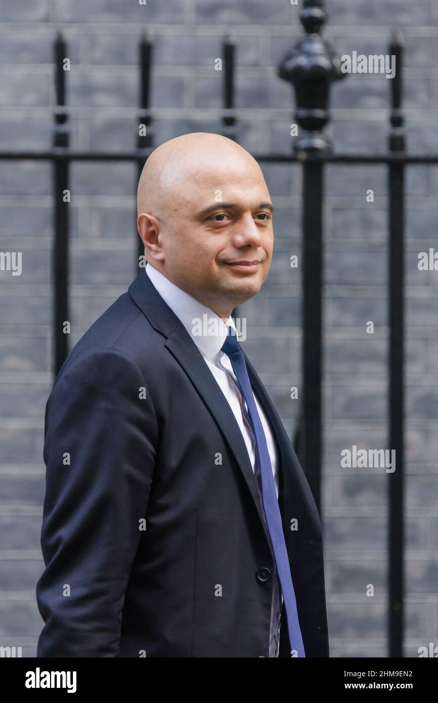 Downing St. London, Royaume-Uni. 8th février 2022.le député de la RT Hon Sajid Javid, secrétaire d'État à la Santé et aux soins sociaux, assiste à la réunion du Cabinet au 10 Downing Street. Chris Aubrey/Alamy Live News Banque D'Images