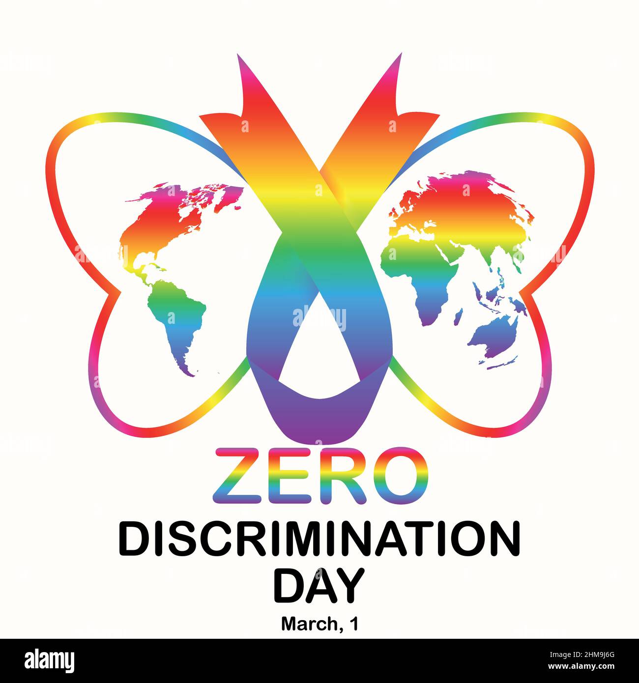 Dessin de papillon coloré avec ruban. Concept de la Journée mondiale de la discrimination zéro. Illustration vectorielle. Illustration de Vecteur