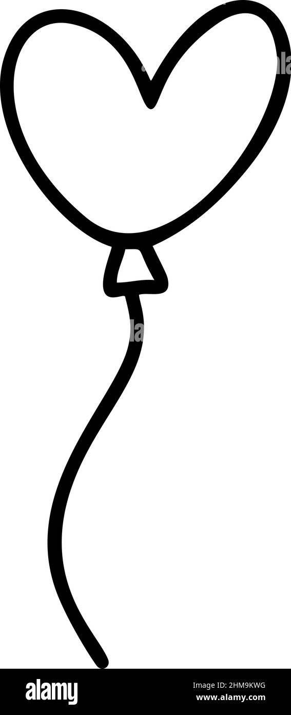 Icône de contour de la monoline isolée noire du ballon de forme de coeur sur fond blanc. Forme de ligne du ballon de coeur. Motif Saint-Valentin pour le textile, mug Illustration de Vecteur