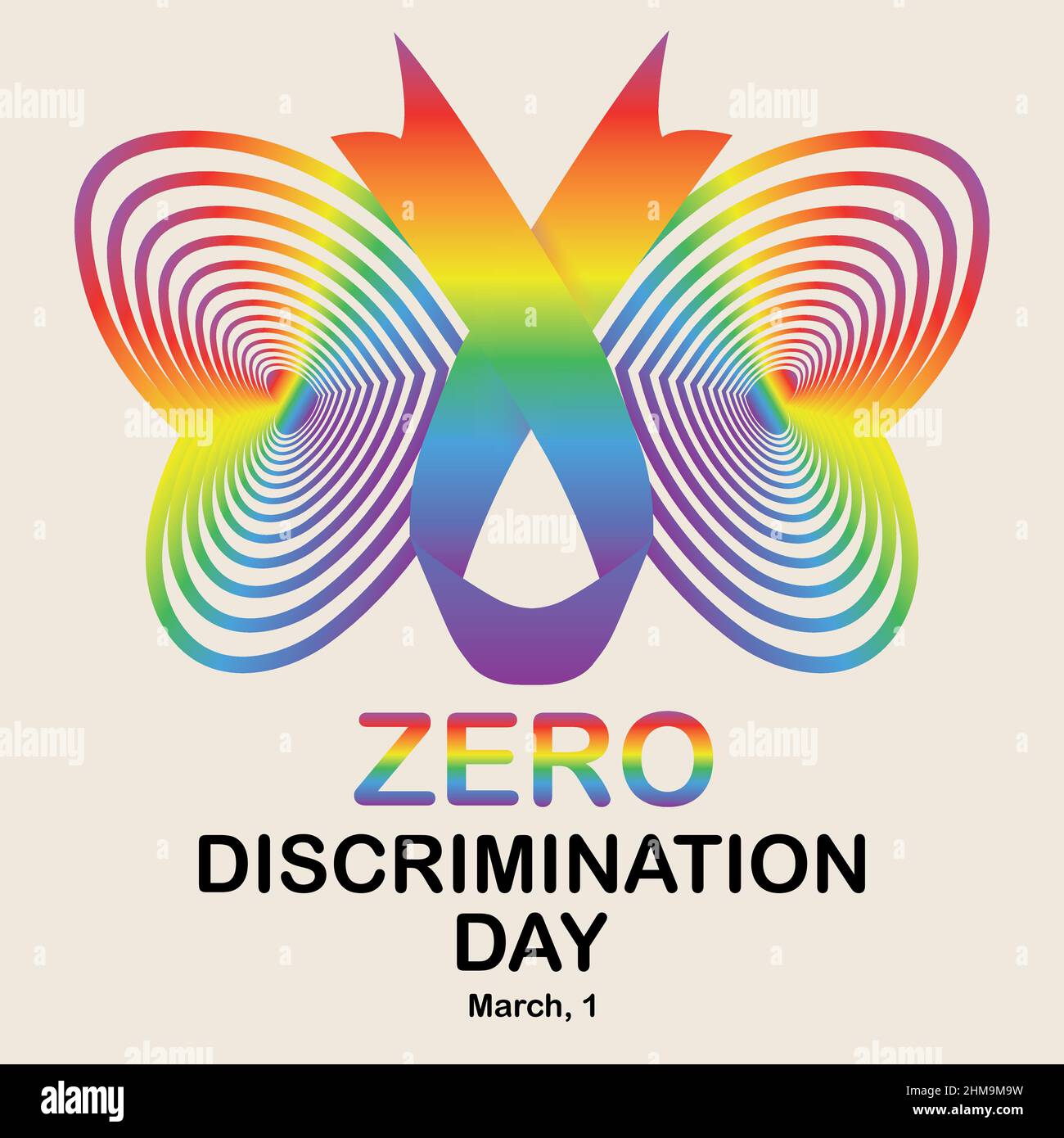 Dessin de papillon coloré avec ruban. Concept de la Journée mondiale de la discrimination zéro. Illustration vectorielle. Illustration de Vecteur