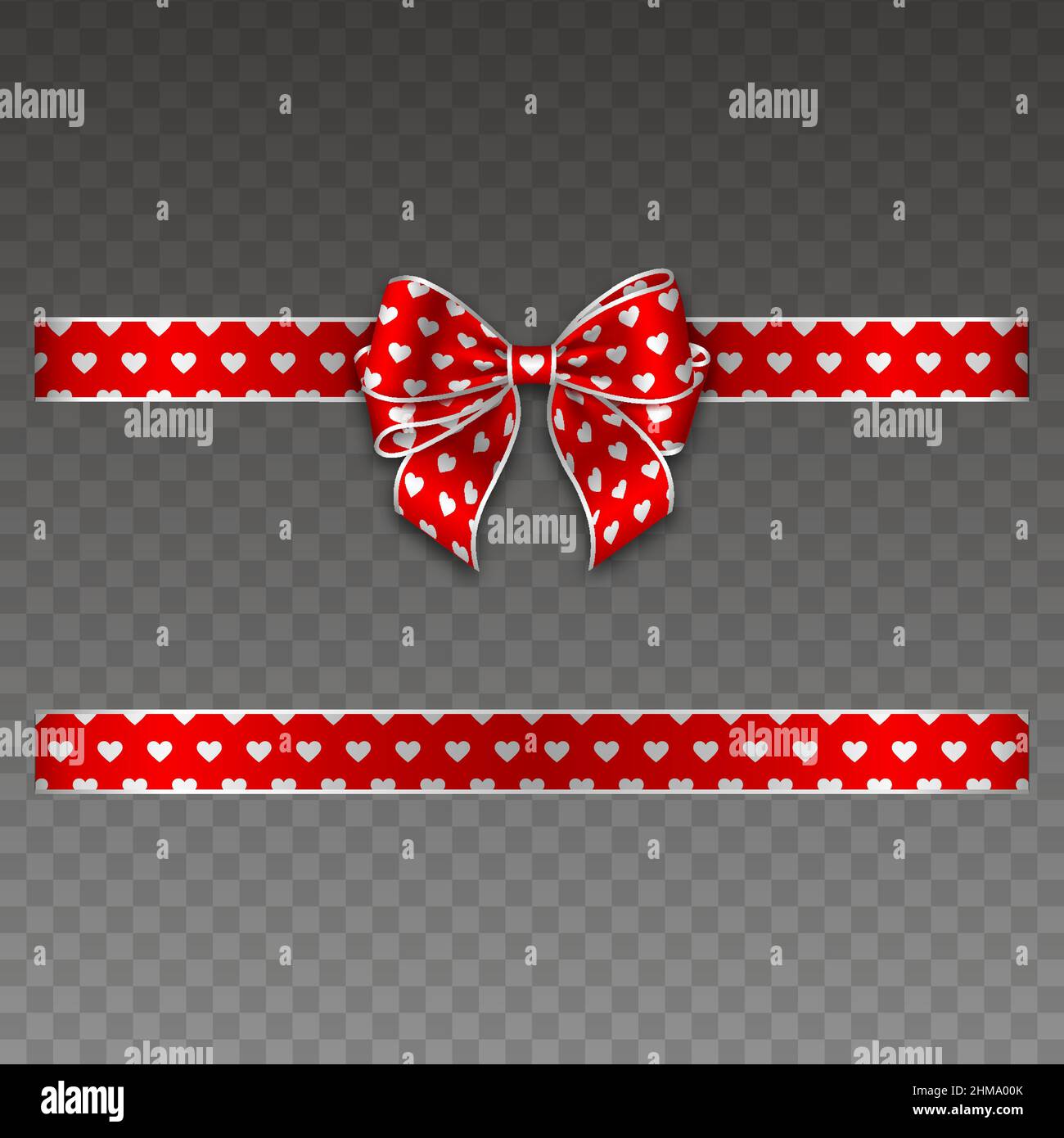 noeud de jour de la valenitine avec ruban. noeud rouge et ruban avec coeurs blancs Illustration de Vecteur