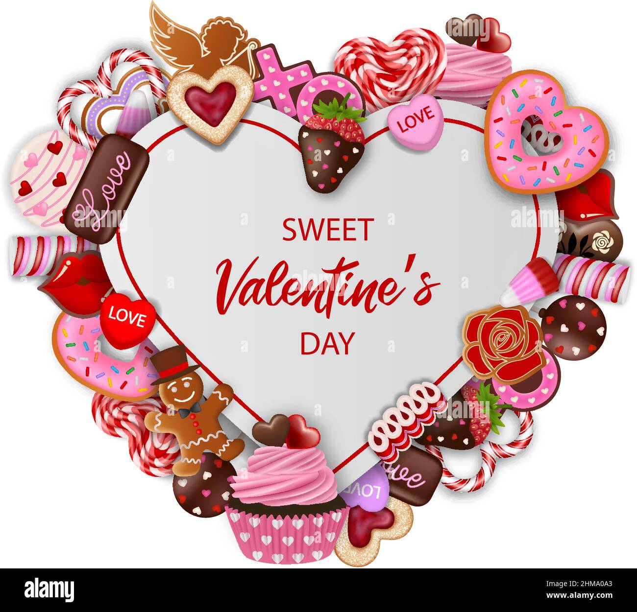 Le fond de la Saint-Valentin avec gâteaux, biscuits et bonbons Illustration de Vecteur