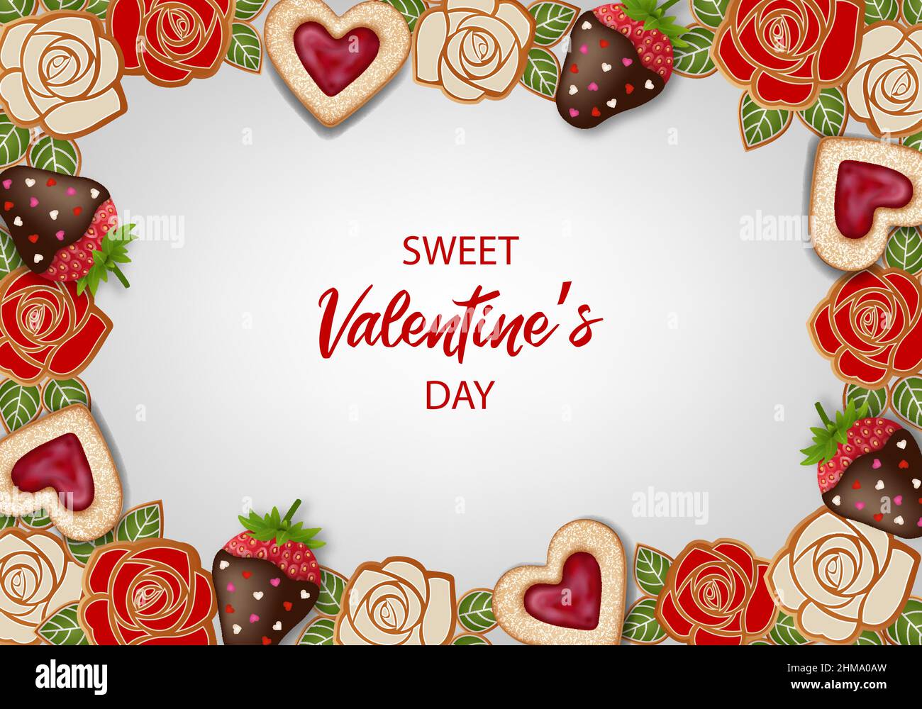 Le fond de la Saint-Valentin avec gâteaux, biscuits et bonbons Illustration de Vecteur