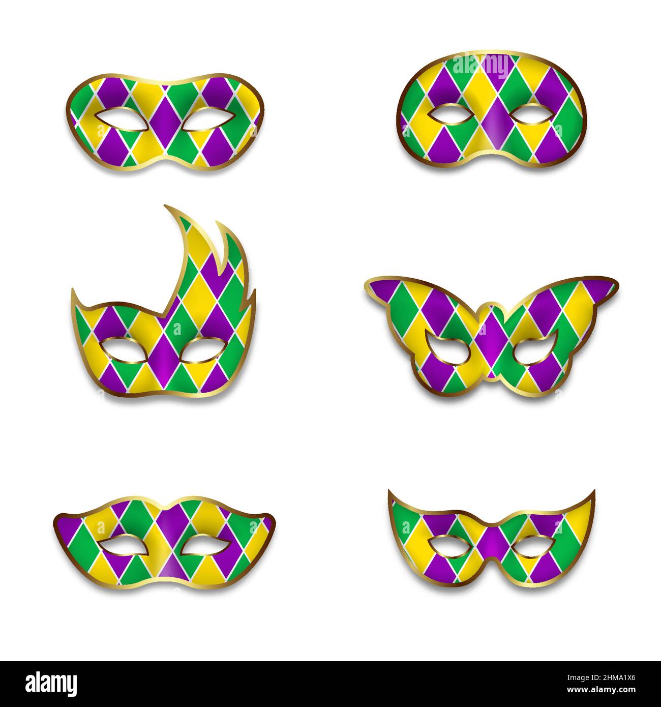 Ensemble de masques mardi gras. Masques de carnaval isolés de différentes formes Illustration de Vecteur