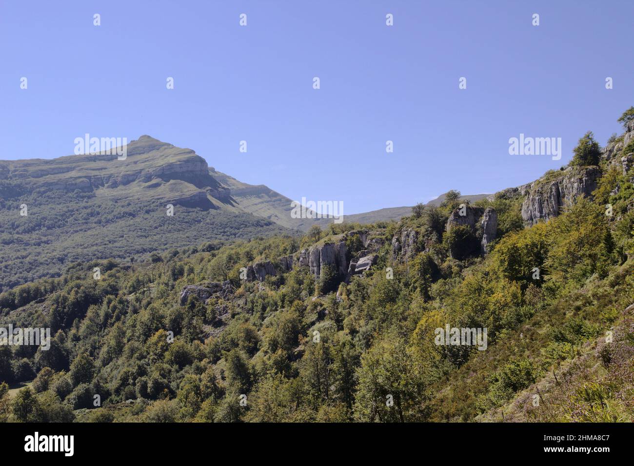 Région montagneuse de Cantabrie dans le nord de l'Espagne, route de randonnée dans le Parc naturel de Collados del Ason Banque D'Images
