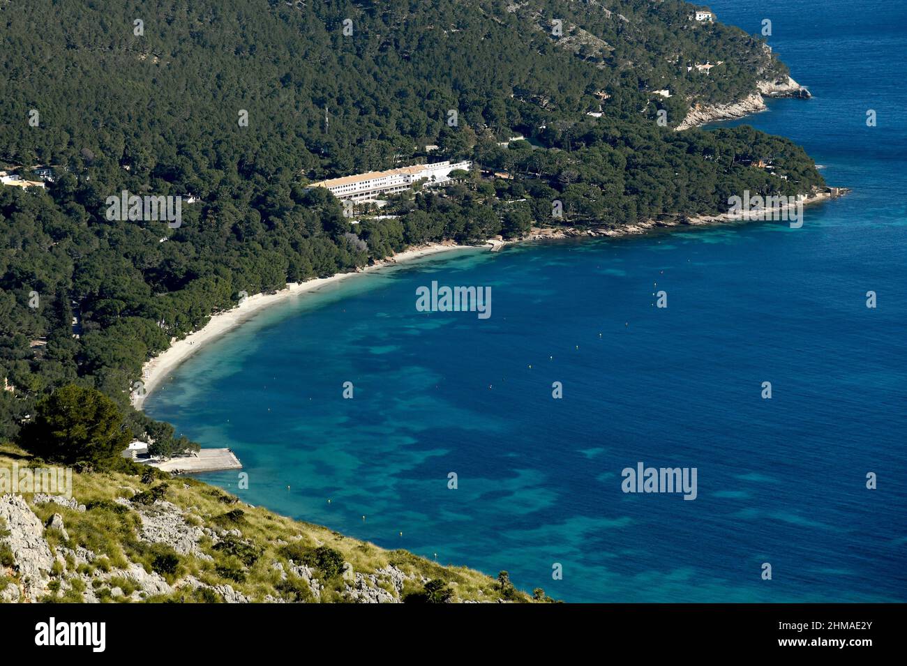 Vue sur la plage et la baie de Formentor à Majorque, Espagne. Banque D'Images