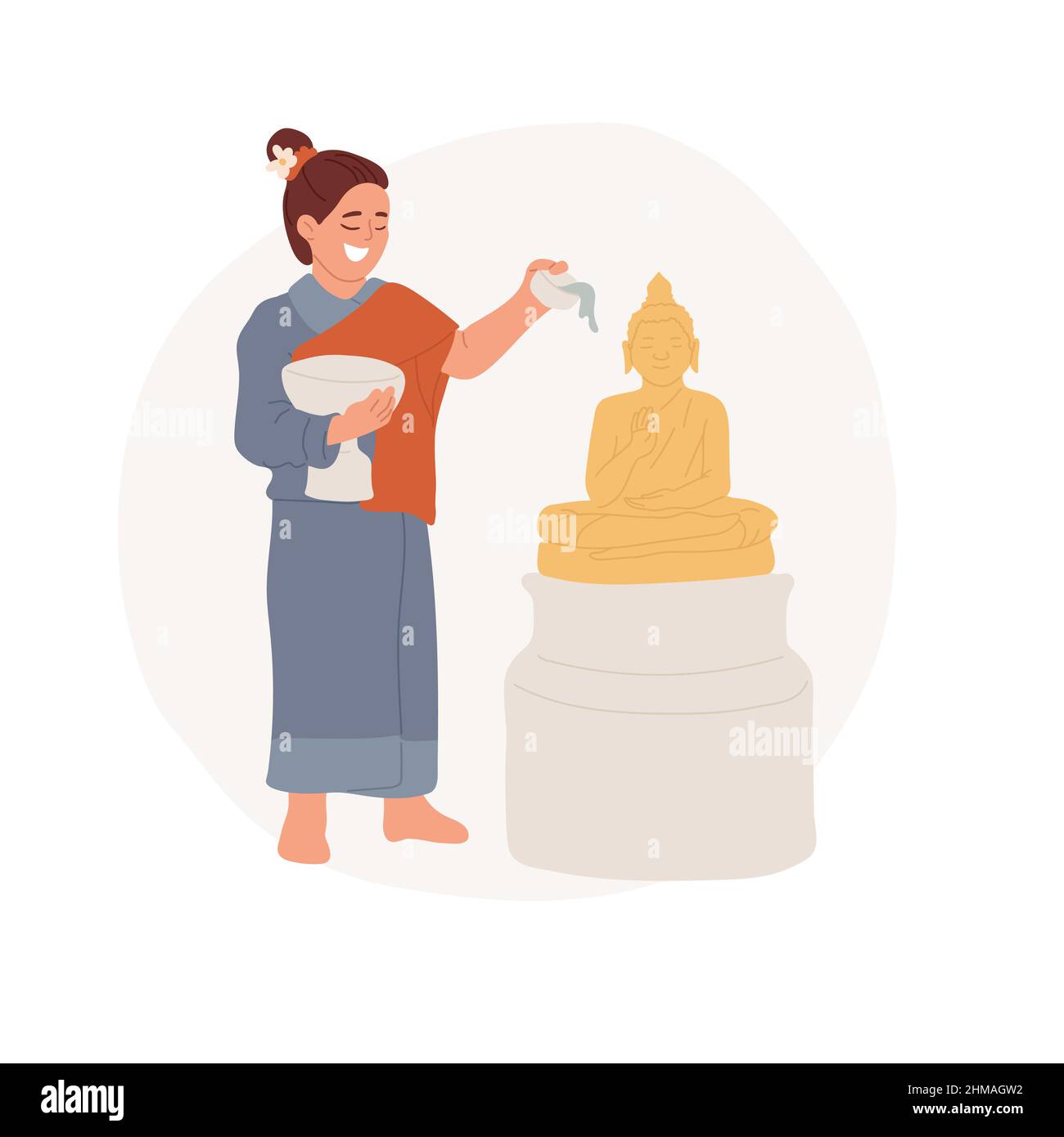 Illustration du vecteur de concept abstrait Songkran. Petite fille célébrant le nouvel an bouddhiste, Songkran vacances religieuses, jours saints, festival de l'eau, vieille culture traditions métaphore abstraite. Illustration de Vecteur