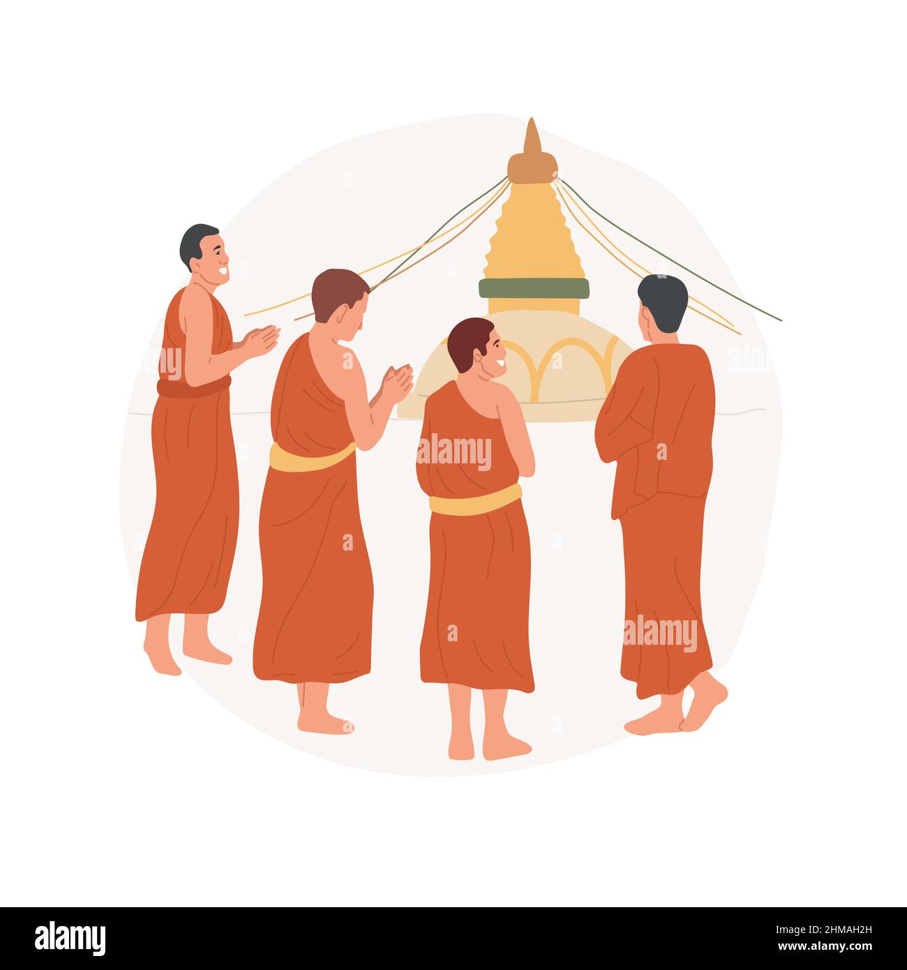 Pèlerinage de groupe concept abstrait illustration du vecteur. Groupe de gens bouddhistes heureux faisant le pèlerinage ensemble, se rendre à l'endroit Saint, rituel religieux, pèlerins marchant métaphore abstraite. Illustration de Vecteur