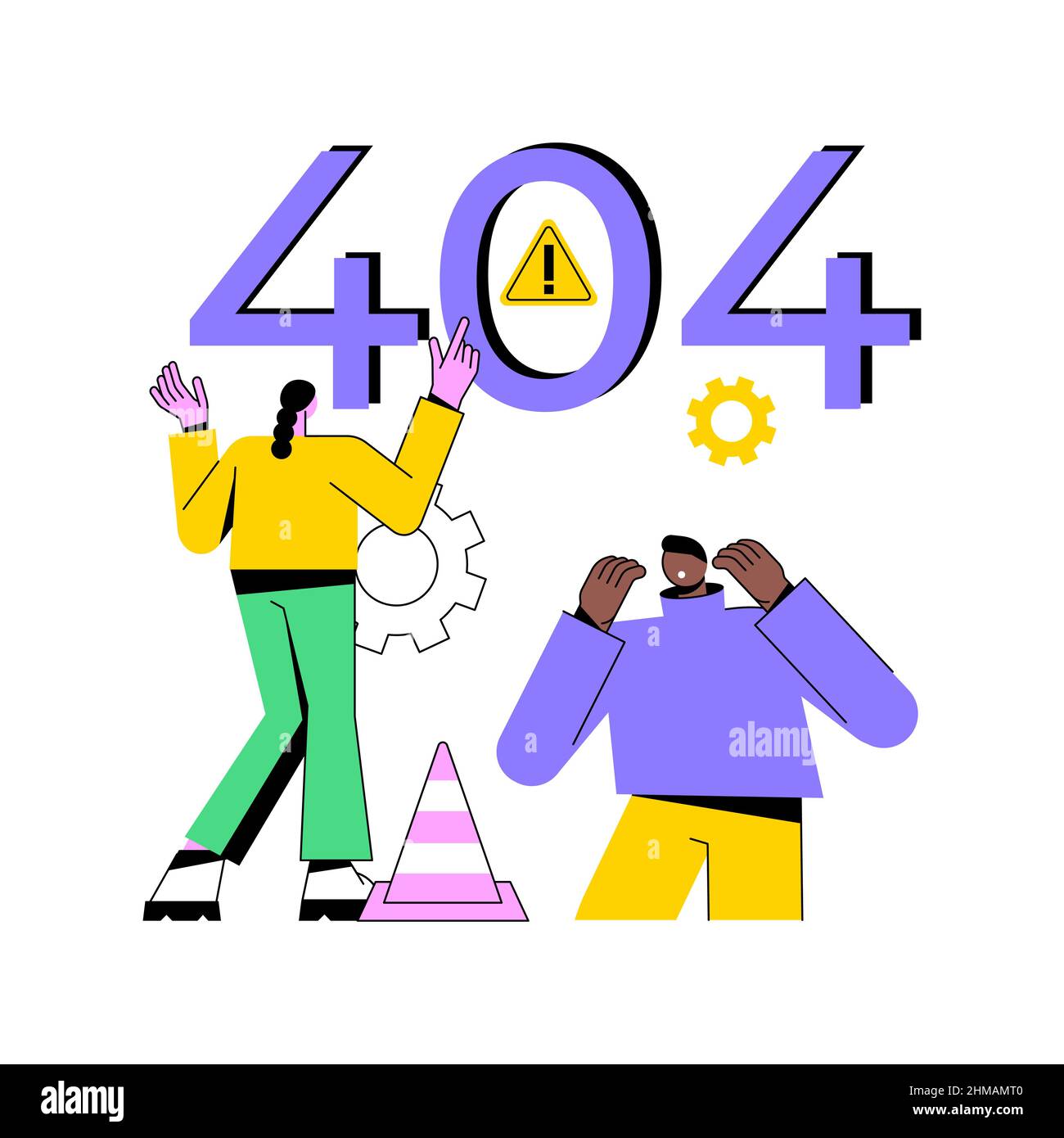 404 illustration du vecteur de concept abstrait d'erreur.Page Web d'erreur,  modèle 404, échec de téléchargement du navigateur, page introuvable,  demande du serveur,non disponible, métaphore abstraite de problème de  communication de site web