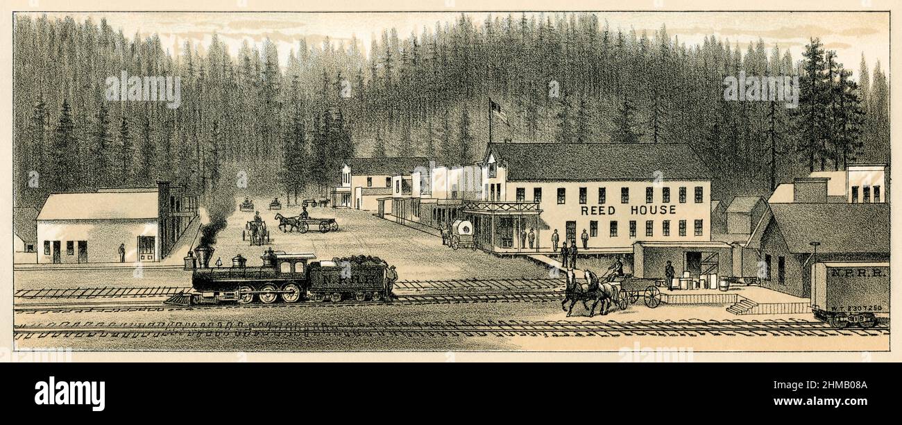 CLE Elum, territoire de Washington, en 1880s. Lithographie à la duotone Banque D'Images