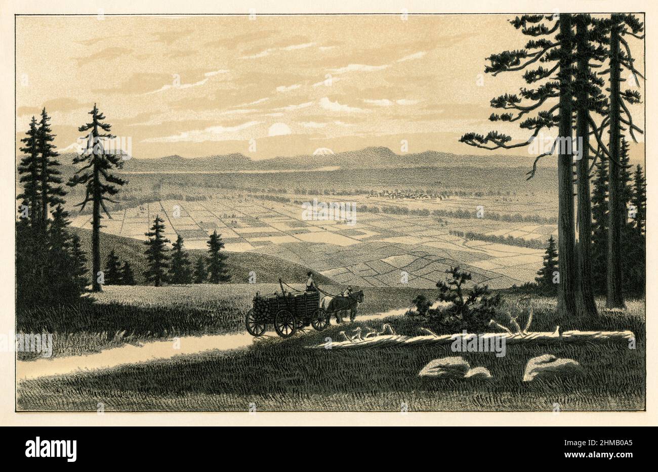 Walla Walla Valley, Washington, à l'ouest en 1880s. Lithographie à la duotone Banque D'Images