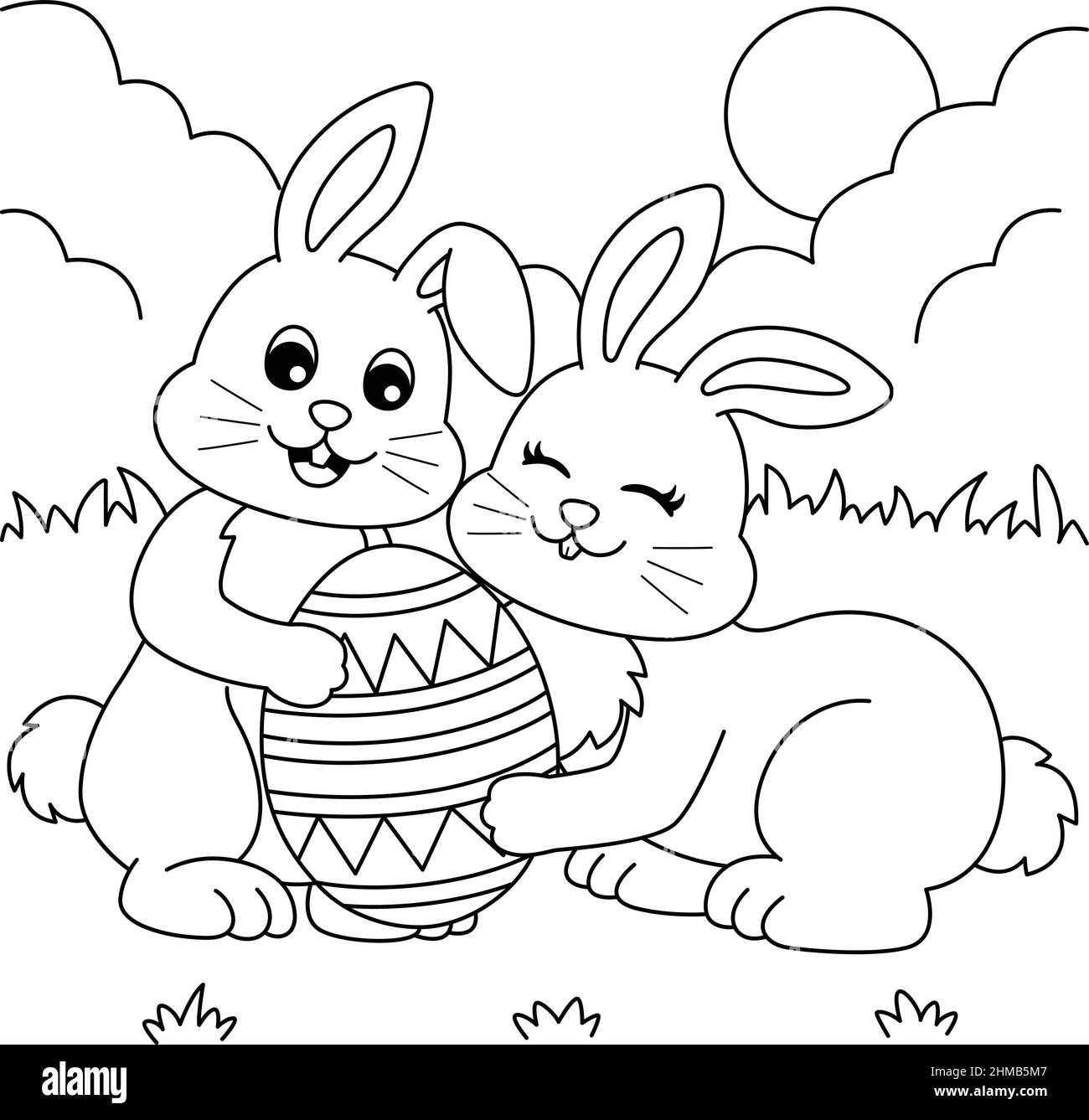 Lapin avec un ami tenant la coloration d'oeuf de Pâques Illustration de Vecteur