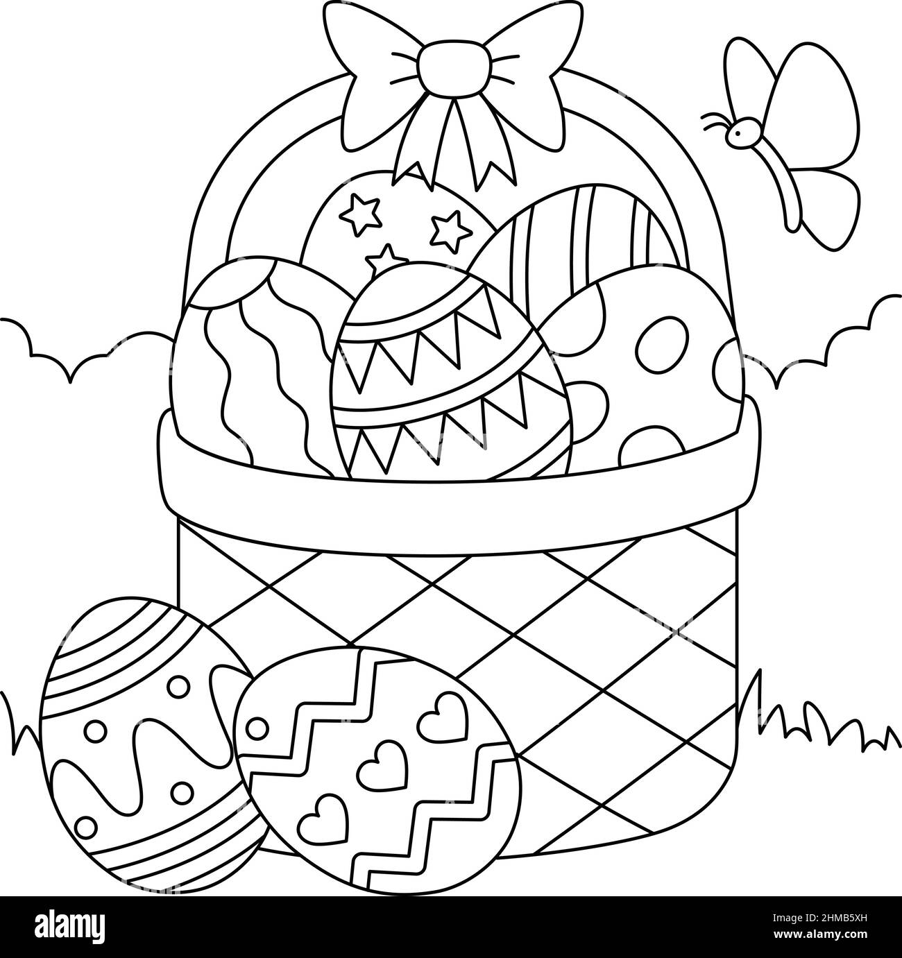 Page de coloriage du panier de Pâques pour les enfants Illustration de Vecteur