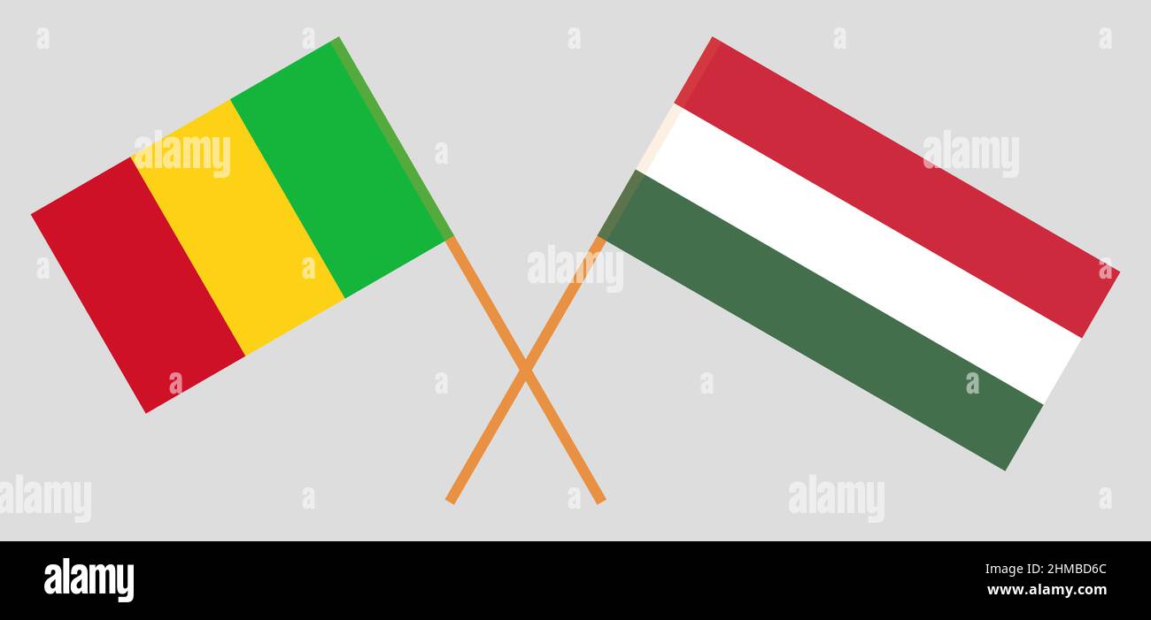 Drapeaux croisés du Mali et de la Hongrie. Couleurs officielles. Proportion correcte. Illustration vectorielle Illustration de Vecteur