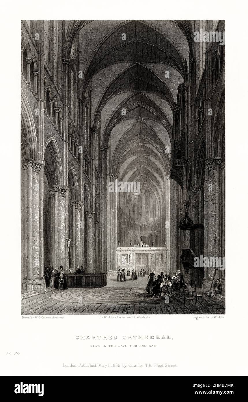 Cathédrale française, Cathédrale de Chartres, Rouen, France, gravure française antique, 1837 Banque D'Images