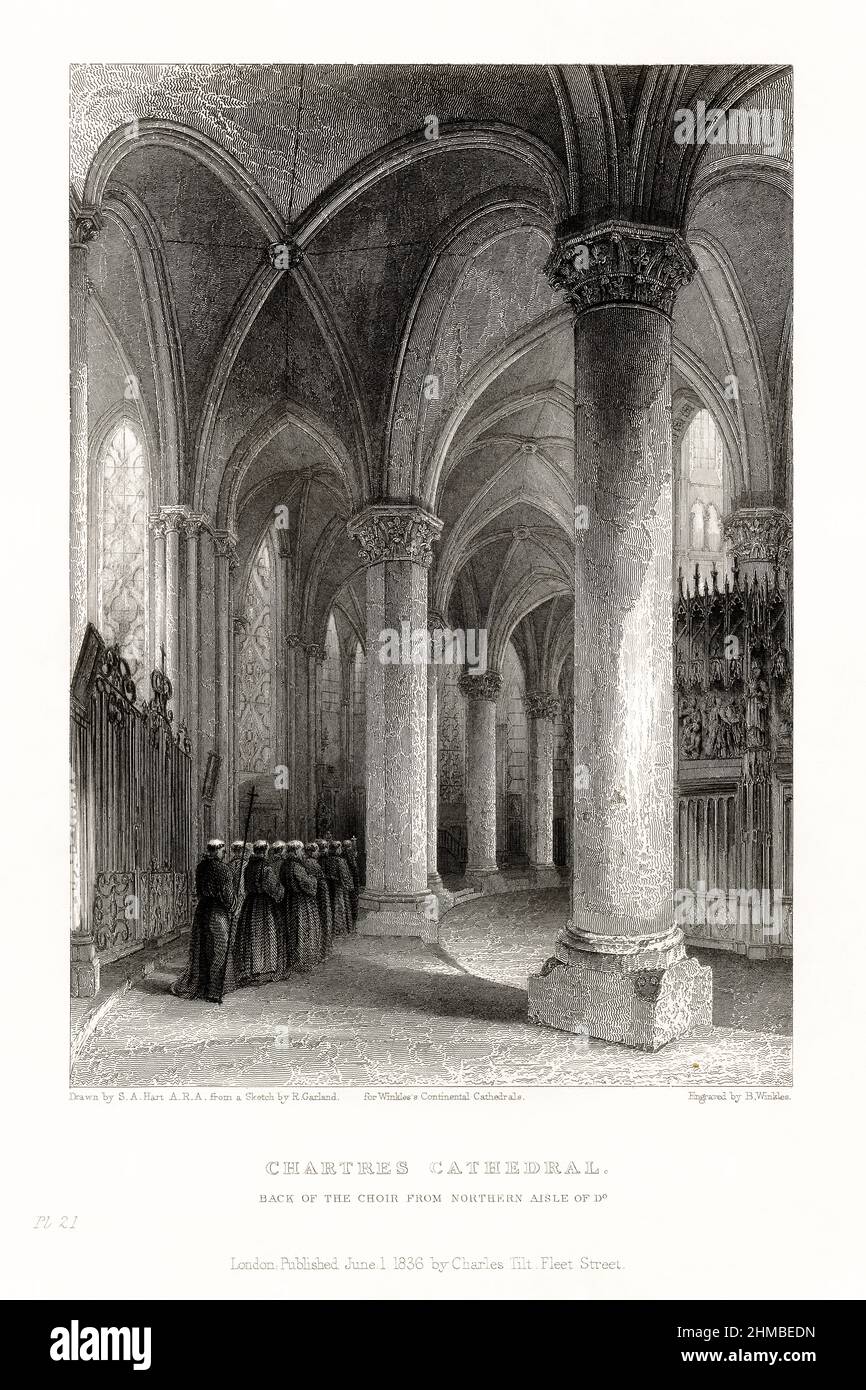 Cathédrale française, Cathédrale de Chartres, Rouen, France, gravure française antique, 1837 Banque D'Images