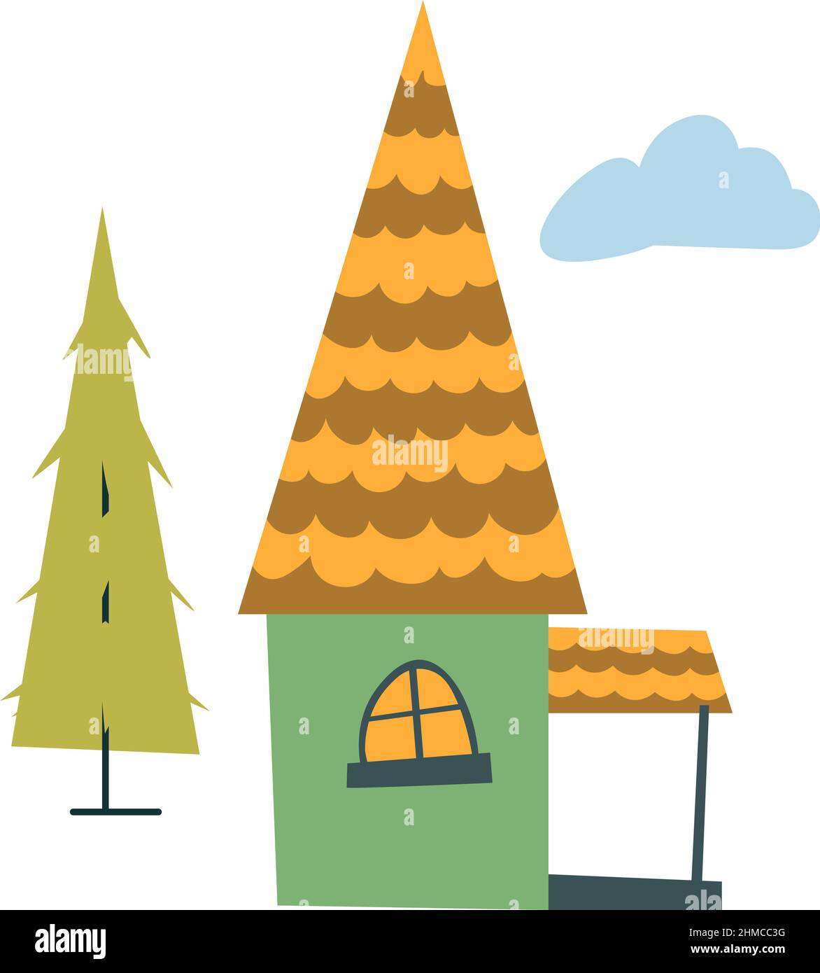 Maison de campagne, maison construite en forêt ou bois. Architecture et paysage rustiques isolés, nature et construction avec un design simple. Pré a Illustration de Vecteur