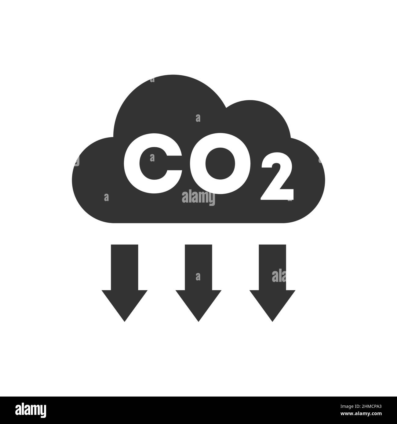 Concept de compensation de carbone. Dioxyde de carbone dans un nuage avec flèches vers le bas. Réduction des émissions de gaz à effet de serre. CO2 prise de vue. L'idée de séquestration du carbone. Illustration de Vecteur