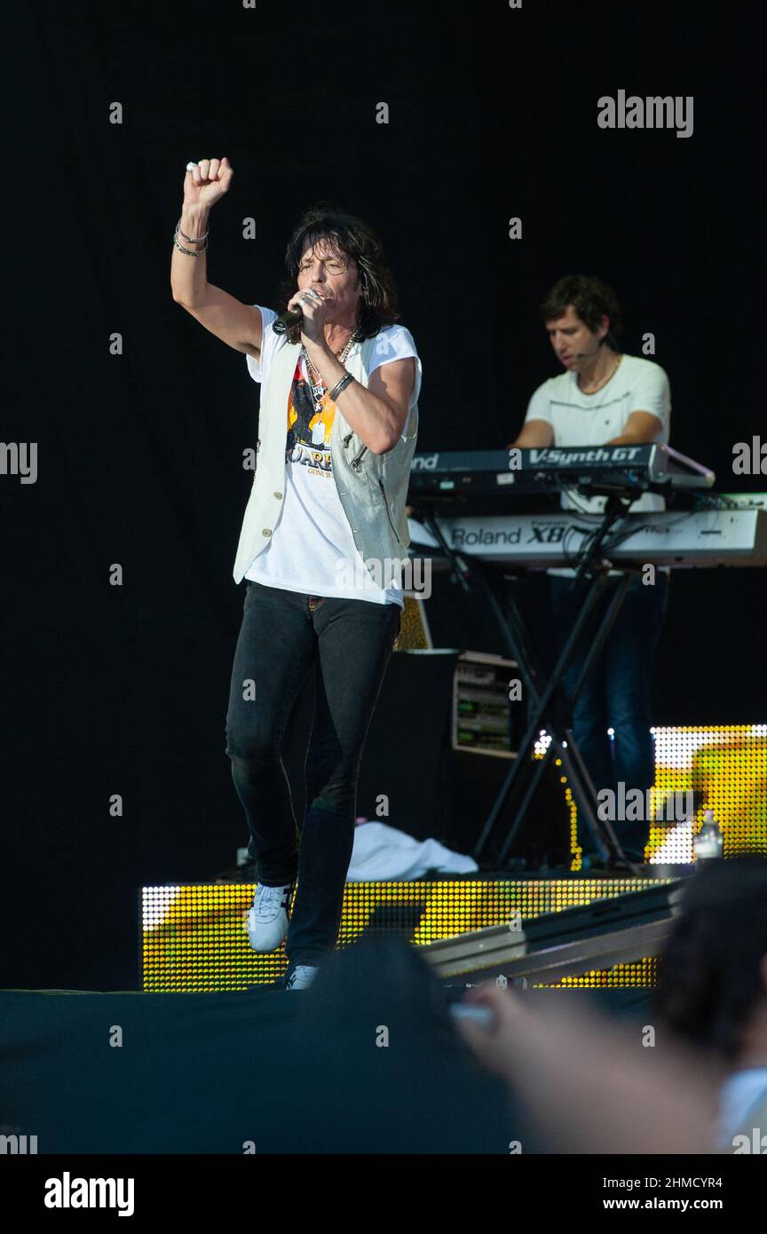 Milan Italie 2011-06-21: Concert en direct du groupe de rock étranger à l'Arena Fiera Milano Rho, la chanteuse Kelly Hansen pendant le concert Banque D'Images