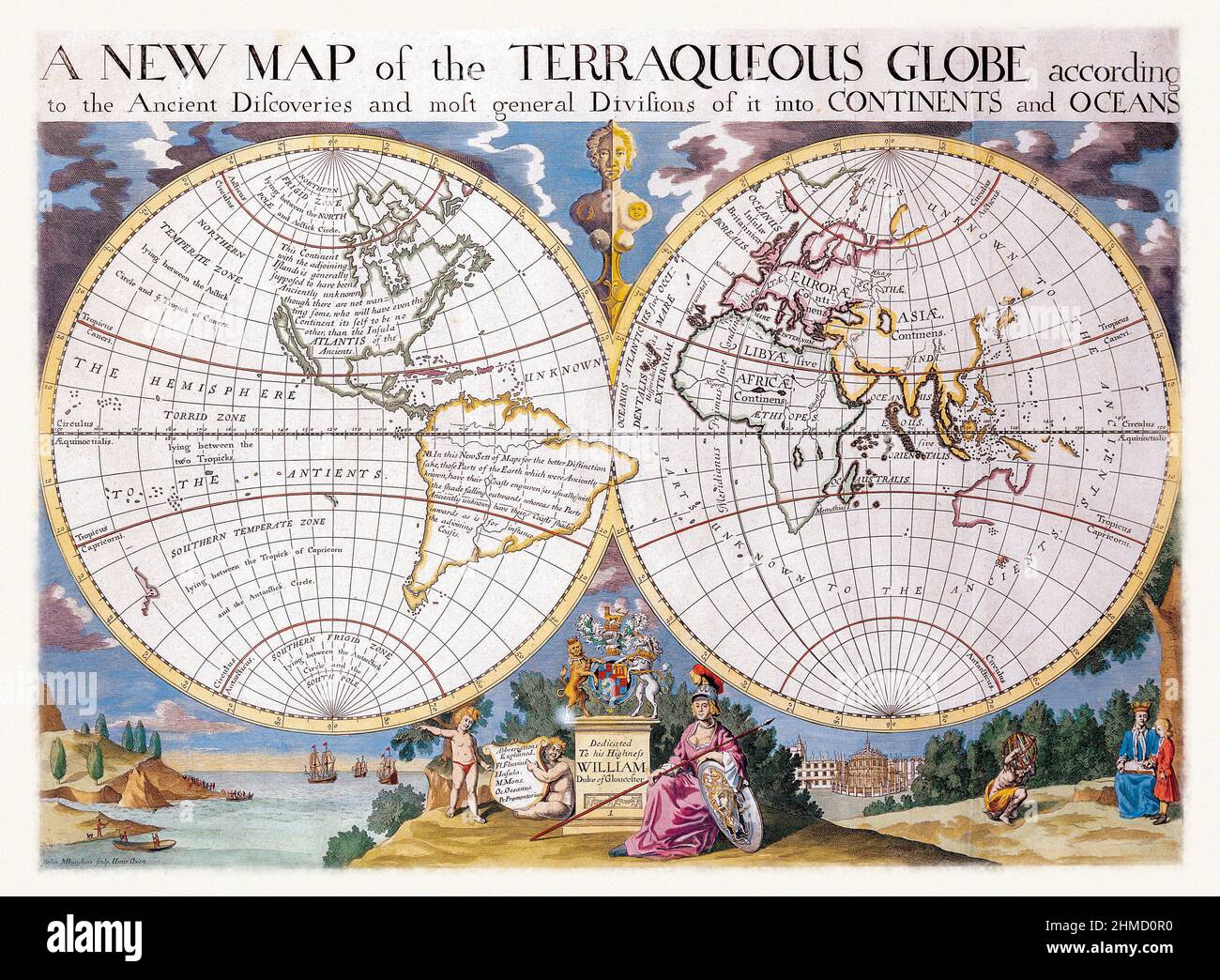 Carte du monde antique de haute qualité - Edward Wells 1700 , Illustration Banque D'Images