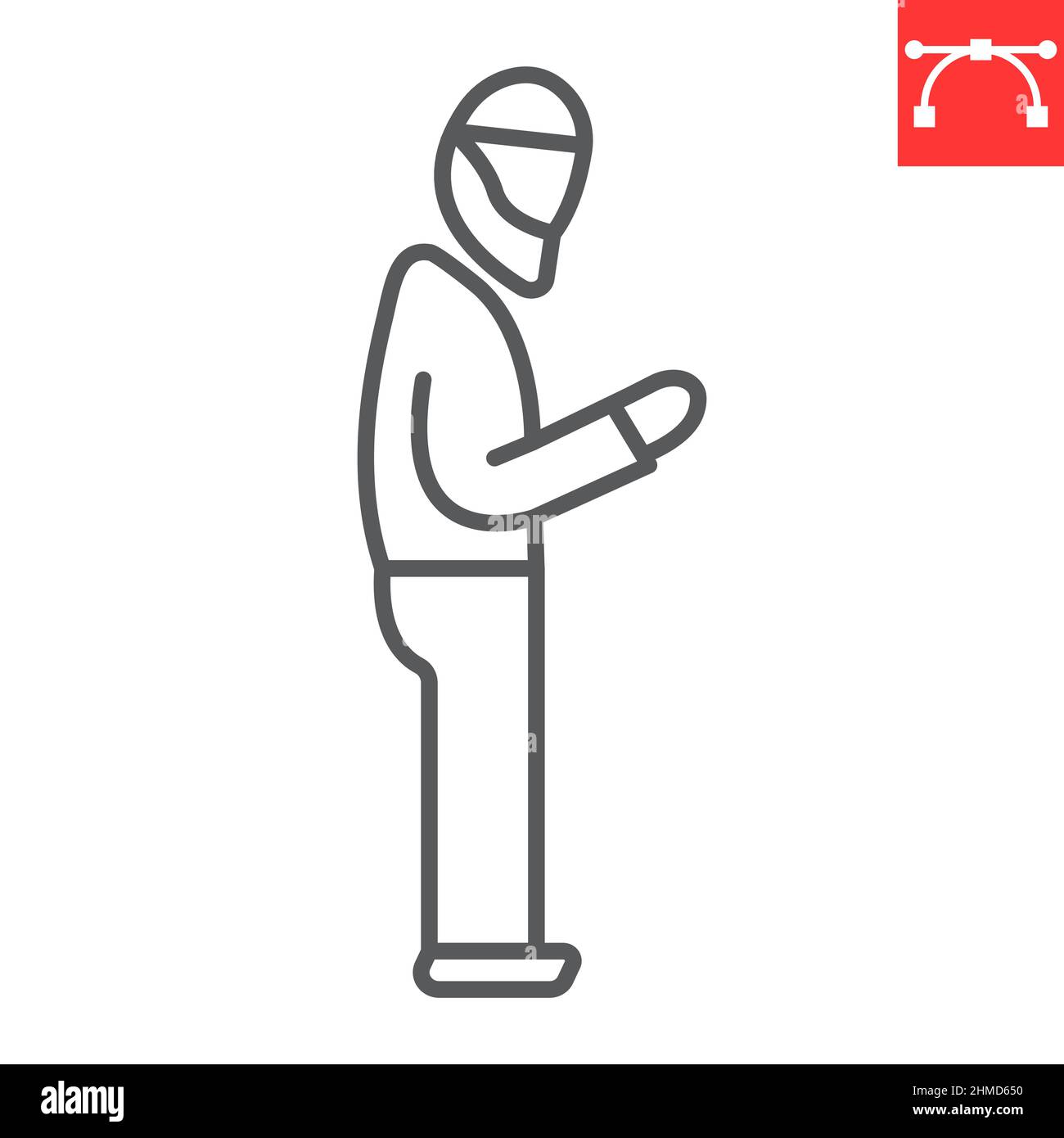 Icône de ligne de prière musulmane, prier et namaz, icône de vecteur de prière musulmane, graphiques vectoriels, signe de contour de trait modifiable, eps 10. Illustration de Vecteur