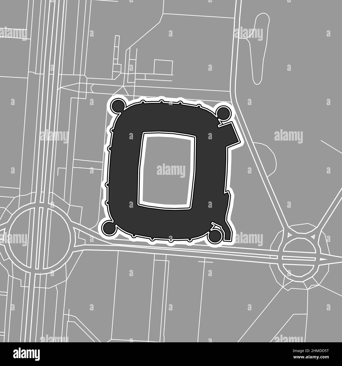 Madrid, stade de baseball MLB, carte vectorielle. La carte du statium de base-ball a été tracée avec des zones blanches et des lignes pour les routes principales, les routes latérales. Illustration de Vecteur