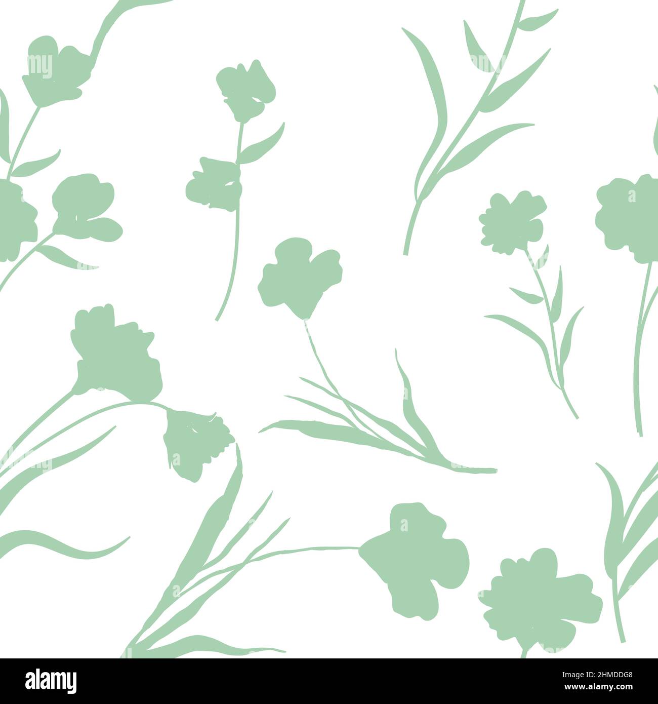 Motif sans couture vert abstrait à motif vectoriel de fleurs. Formes dessinées à la main et dessins au trait Dessin de contour, élément botanique. Illustration de Vecteur