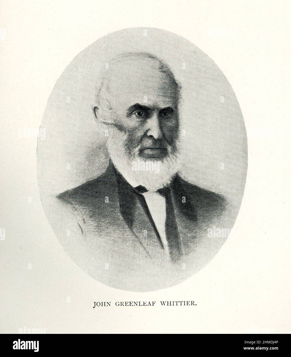 John Greenleaf Whittier (décédé en 1892) était un poète et défenseur américain de l'abolition de l'esclavage aux États-Unis. Fréquemment cité comme l'un des poètes au bord du feu, il a été influencé par le poète écossais Robert Burns. On se souvient de Whittier en particulier pour ses écrits anti-esclavagistes, ainsi que pour son livre de 1866 Snow-Bound. Banque D'Images