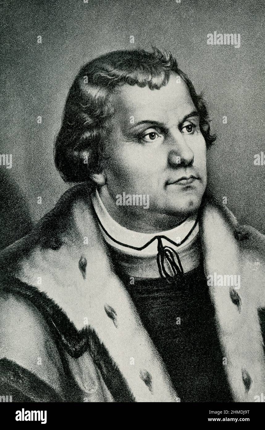 Martin Luther (1483–1546) était le dirigeant allemand de la réforme protestante. En 1521, il a été formellement excommunié de l'Église catholique romaine et convoqué avant le régime des vers. La diète avait été appelée par l'empereur Charles V et, entre autres, a repris les doctrines répandues par Luther. Luther est arrivé en toute sécurité le 16 avril et a refusé de céder du terrain dans de longs débats avec les théologiens. Katarina von Bora (1499-1552) était l'épouse de Martin Luther, et ils avaient six enfants. Banque D'Images