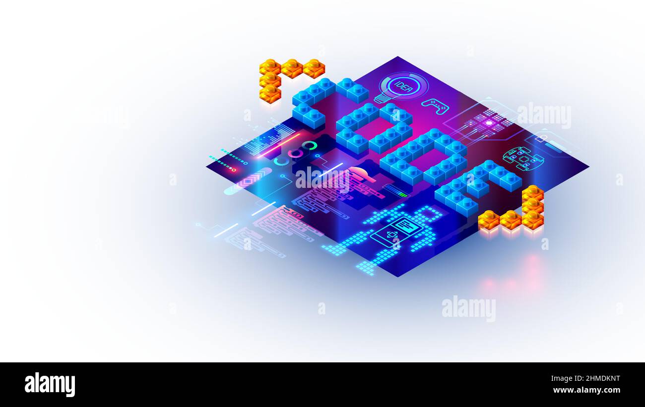 Codage ou création de code de programme pour les enfants. Formation en ligne pour les enfants sur la programmation, le codage de jeux informatiques et les compétences en sciences. Ordinateur Illustration de Vecteur