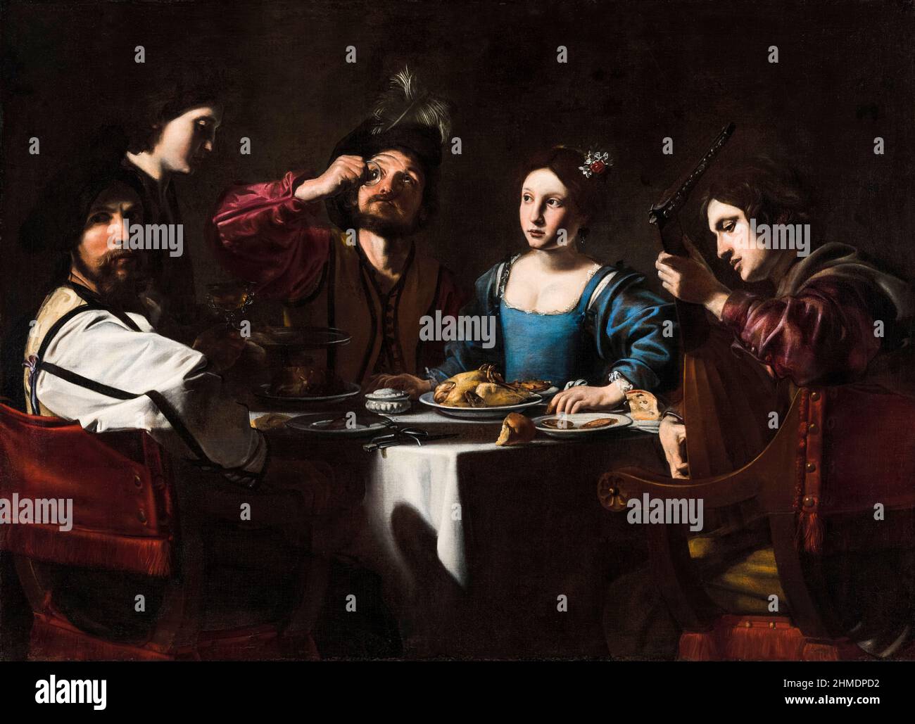 Banquet scène avec un joueur de luth, peinture de Nicolas Tournier, vers 1625 Banque D'Images