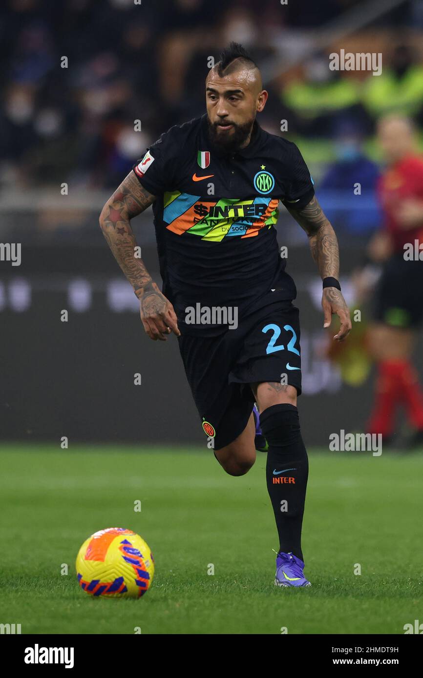 Milan, Italie, 8th février 2022. Arturo Vidal du FC Internazionale pendant le match de Coppa Italia à Giuseppe Meazza, Milan. Le crédit photo devrait se lire: Jonathan Moscrop / Sportimage Banque D'Images