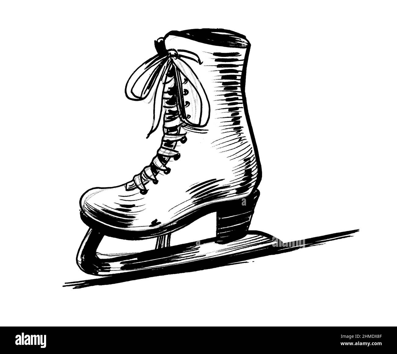 Patin à lame. Dessin noir et blanc Banque D'Images