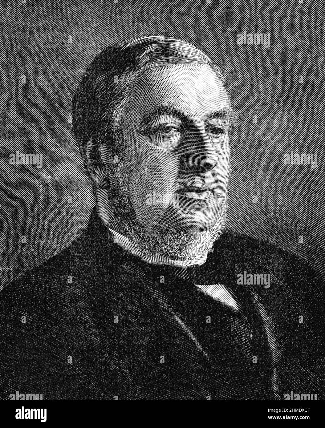 Illustration en noir et blanc; Portrait de Sir William Vernon Harcourt, avocat britannique, journaliste et homme d'État libéral Banque D'Images