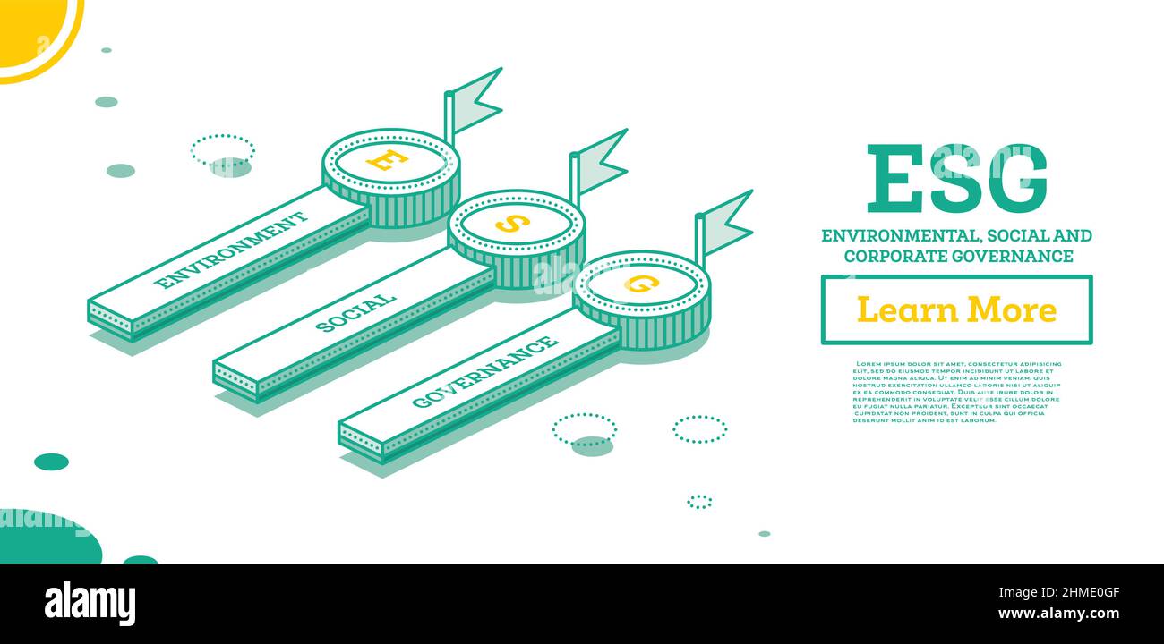 Concept ESG de l'environnement, de la société et de la gouvernance. Élément d'infographie avec trois éléments. Illustration vectorielle. Développement durable. Illustration de Vecteur