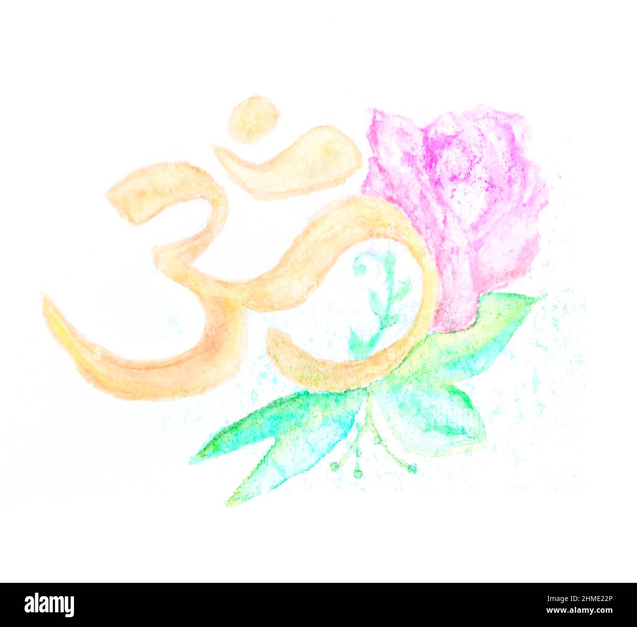 Aquarelle du symbole OM avec des fleurs Banque D'Images