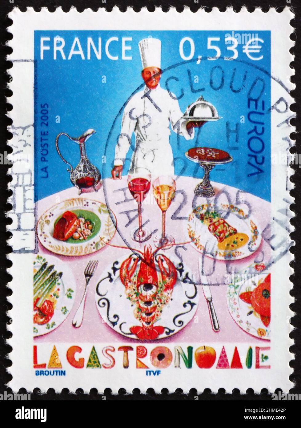 FRANCE - VERS 2005 : un timbre imprimé en France montre la gastronomie, la gastronomie française, vers 2005 Banque D'Images