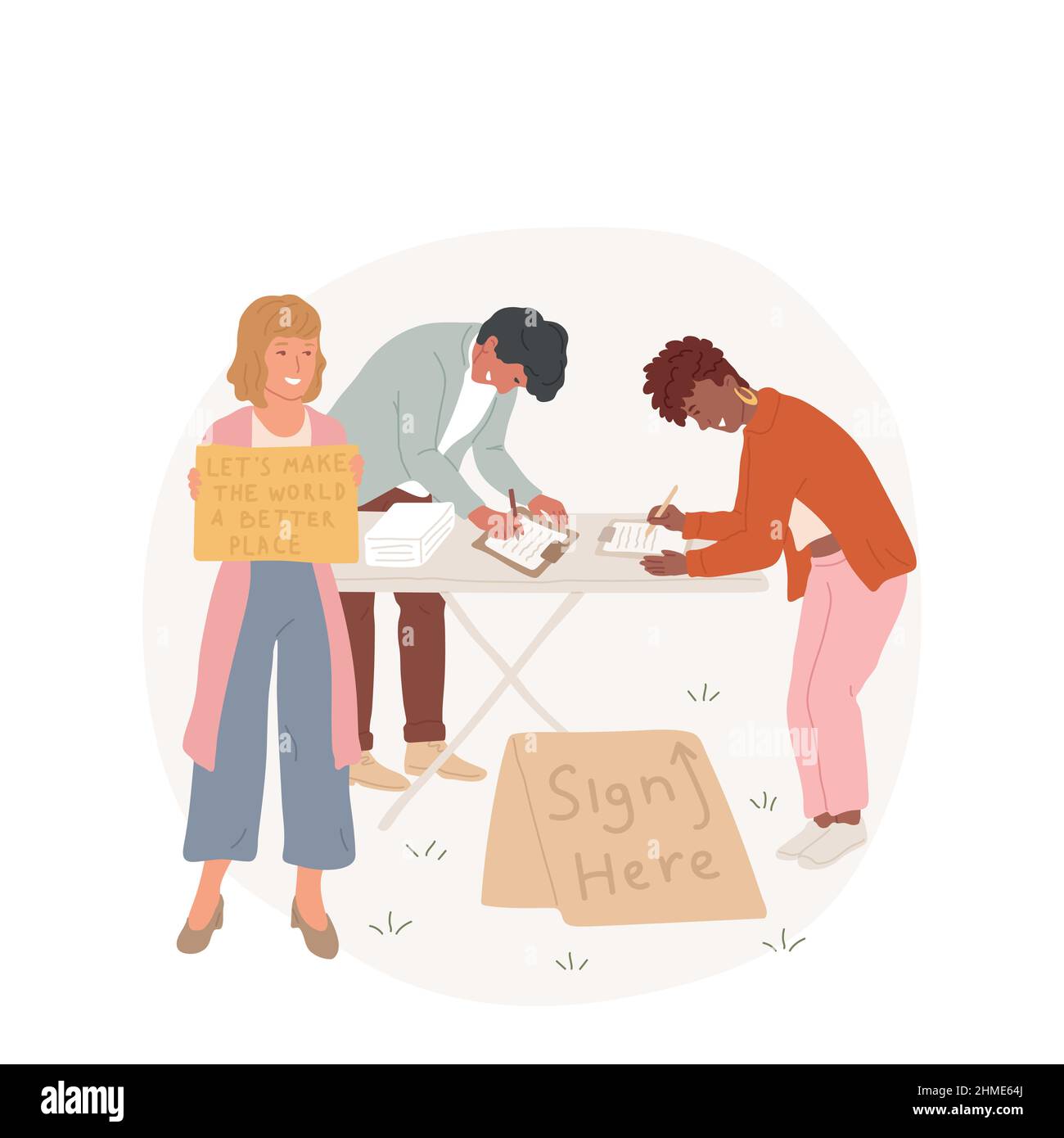 Illustration du vecteur de concept abstrait de l'activisme local. Activisme communautaire, campagne locale, les gens collectent des signatures dans la rue, le bénévolat, les voisins signent le papier, soutiennent la métaphore abstraite. Illustration de Vecteur