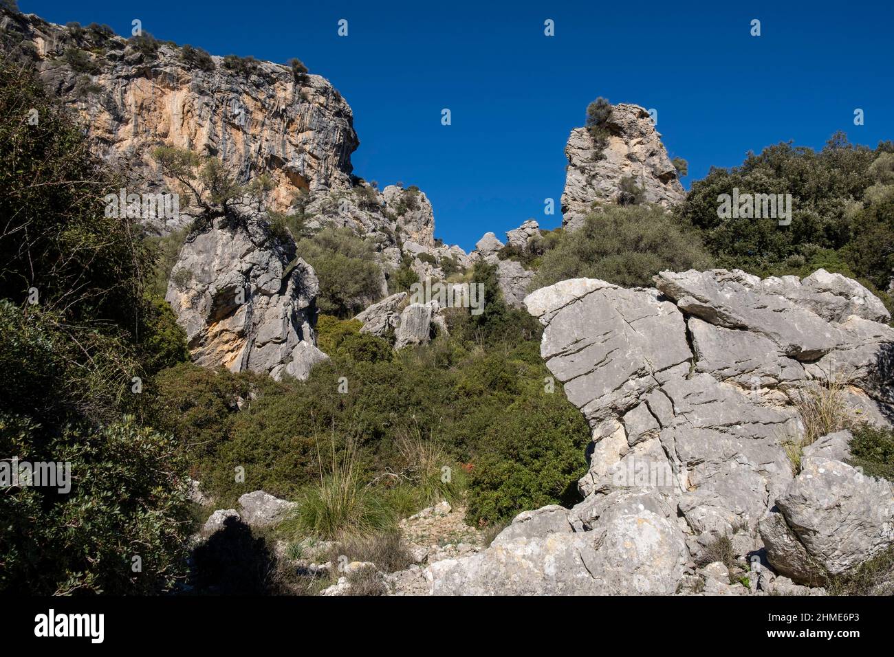 Randonneurs montant Cucuia de Fartaritx, Pollença, Majorque, Iles Baléares, Espagne Banque D'Images