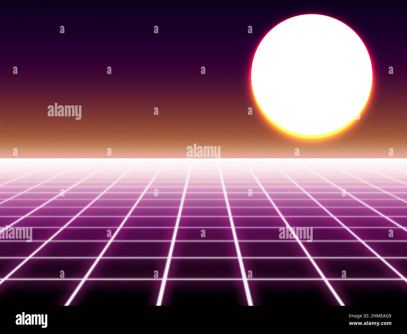 rétro années 80 design espace de jeu soleil perspective horizon Banque D'Images